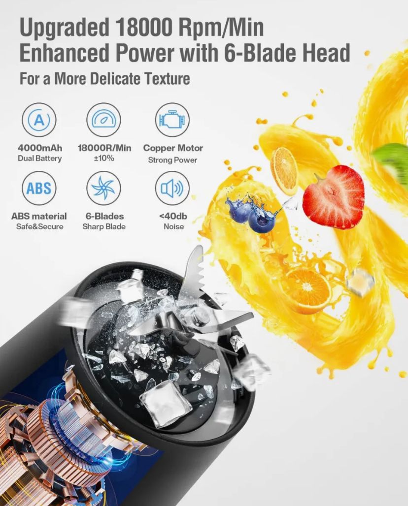 BlendGo Portable USB Blender | Rechargeable Mini Juicer for Travel, Gym & Office