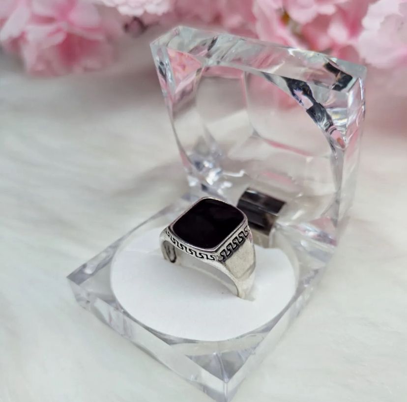 Royal Black Stone Ring – Vintage Silver Men's Jewelry