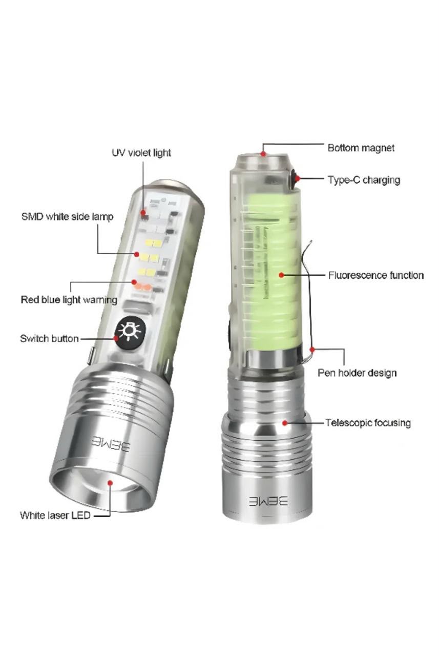 MULTI FUNCTIONAL RECHARGEABLE LED FLASH LIGHT