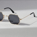 Hexagonal Sunglasses – Gold Frame & Dark Lens | Unisex Stylish Eyewear