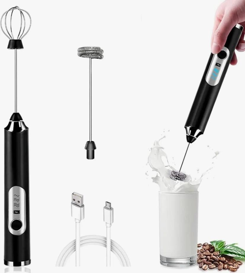 3-in-1 Electric Milk Frother & Coffee Beater – USB Rechargeable Handheld Mixer