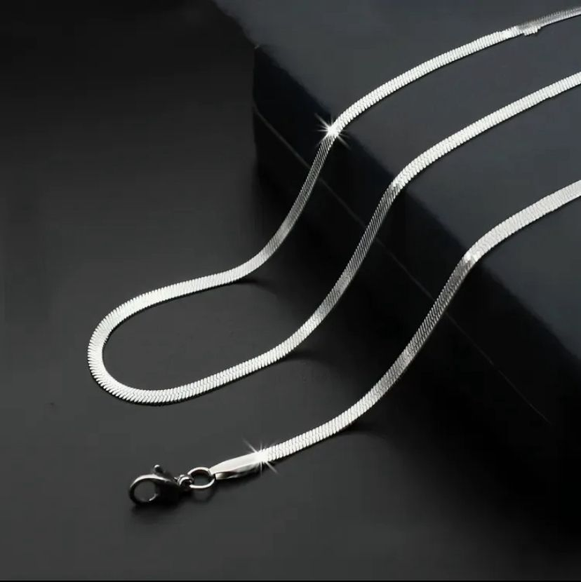 Silver Snake Chain Necklace – Flat Herringbone Style | Men & Women